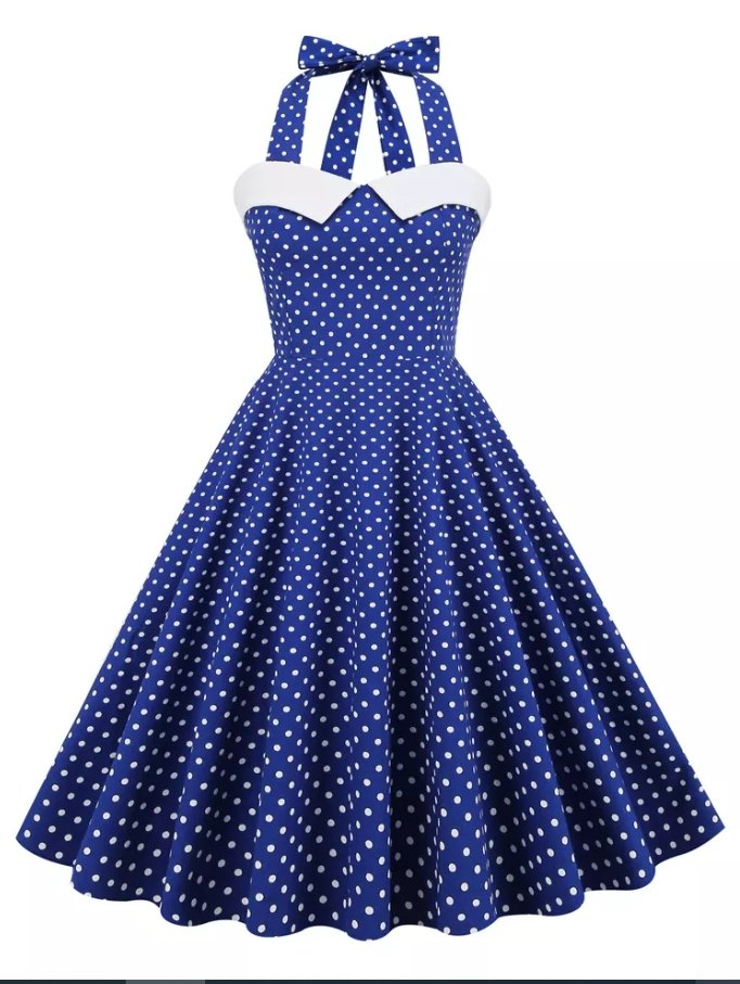 Blue Dress With White Polka Dots Vintage