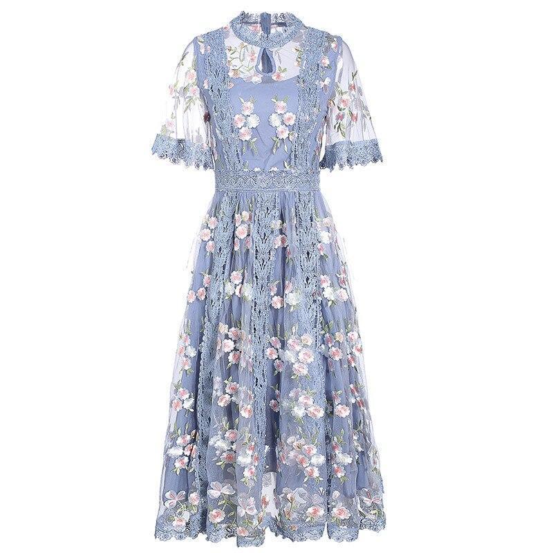 Vintage blomster blå kjole