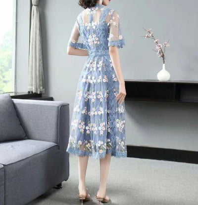 Vintage Flowers Blue Dress