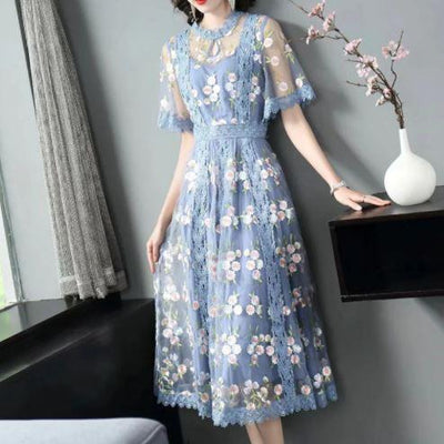 Vintage Flowers Blue Dress