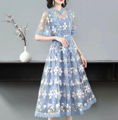 Vintage Flowers Blue Dress