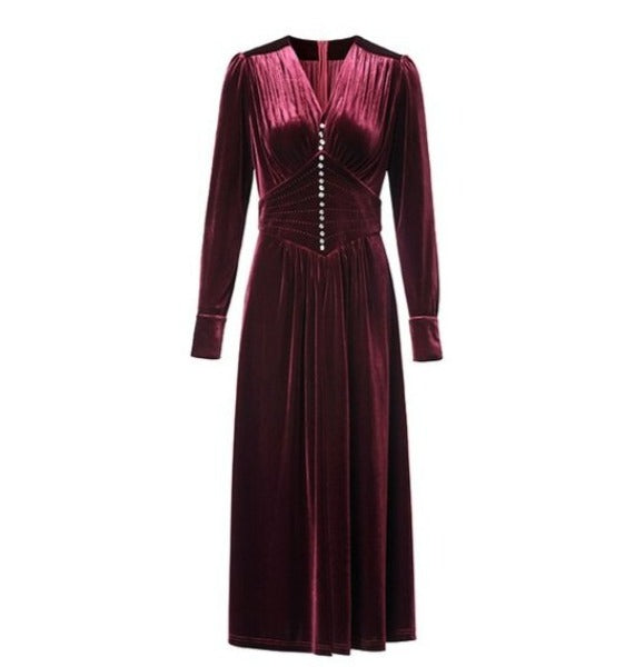 40s Vintage Style Burgundy Dress