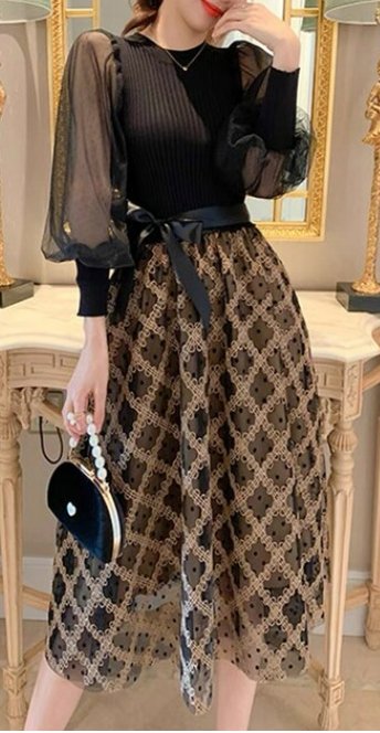 Vintage 40s Black Check Dress