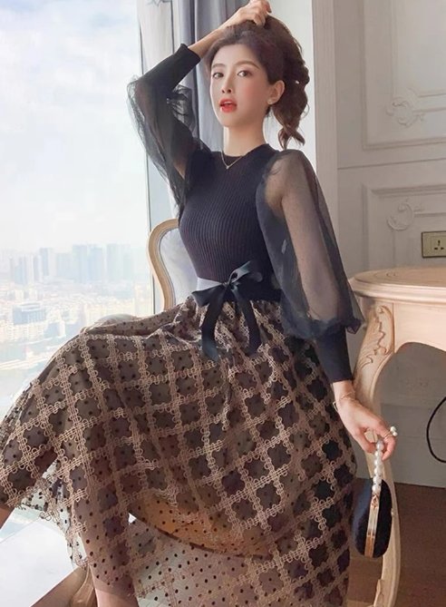 Vintage 40s Black Check Dress