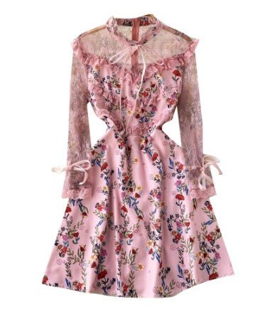 Pink Floral Vintage Short Dress