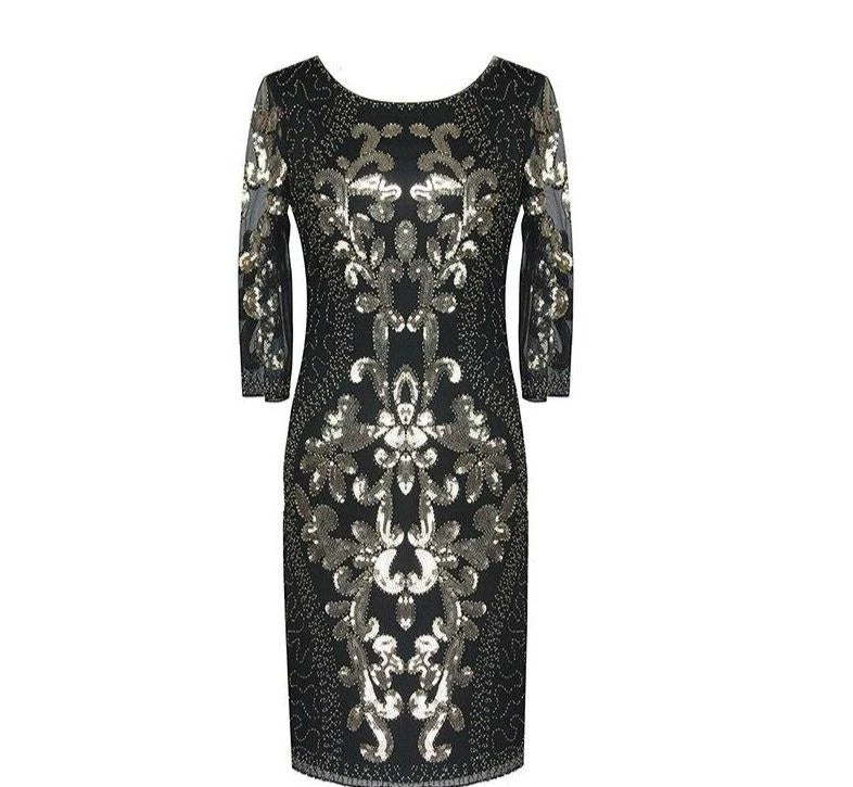 Black Gold Gatsby Style Evening Dress