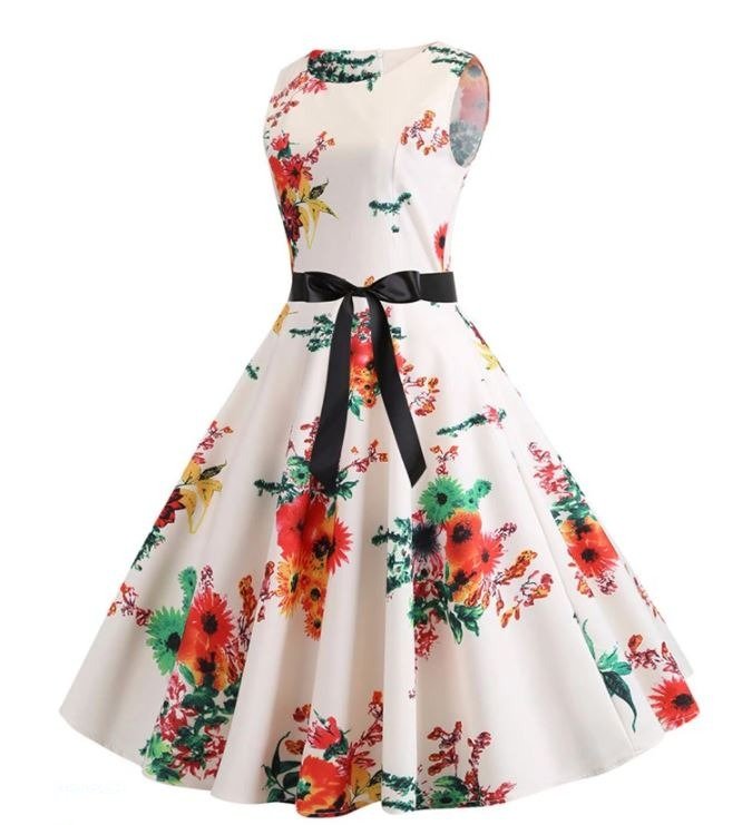 Vintage Beige And Pink Flared Dress