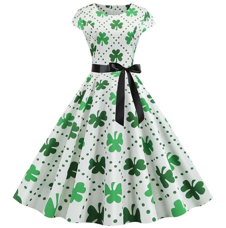 Vintage Flare Dress White Dots Flowers