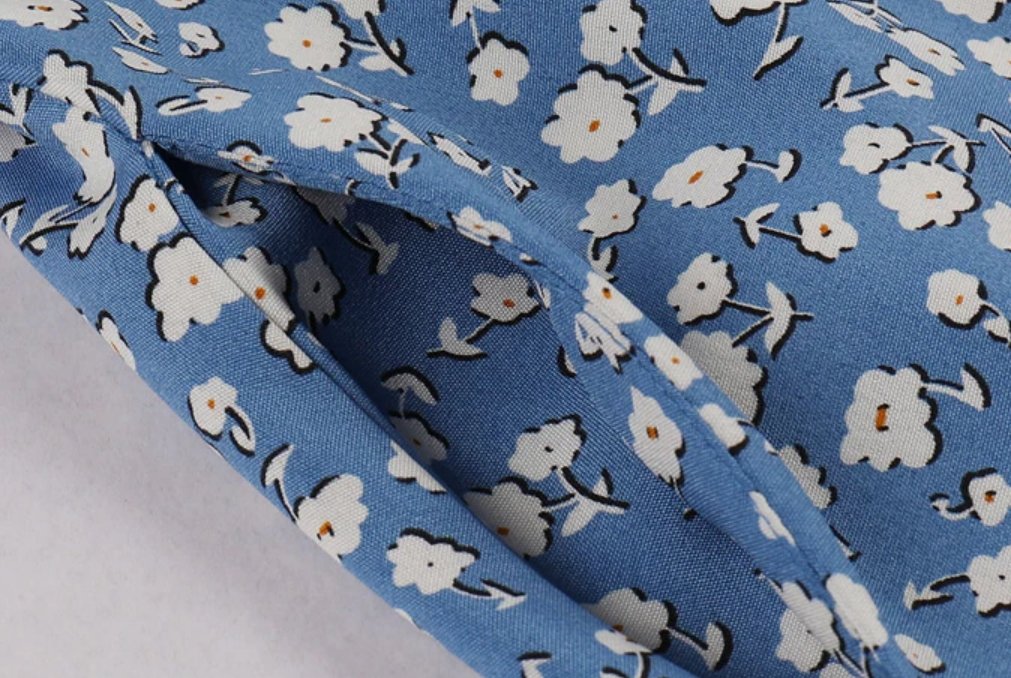 Vintage Flare Dress Blue White Flowers