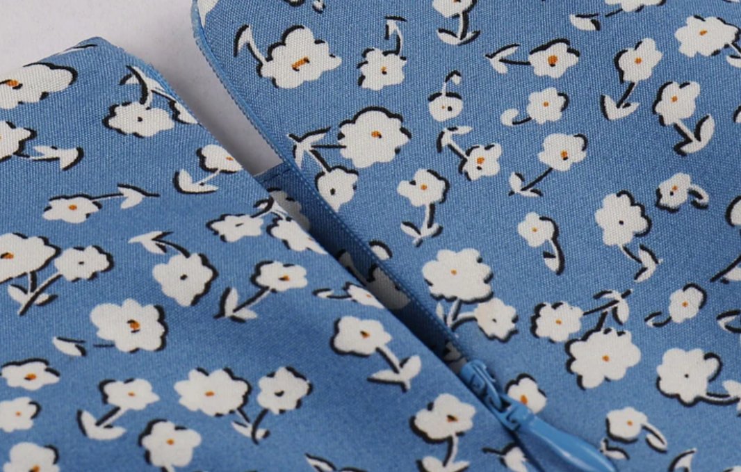 Vintage Flare Dress Blue White Flowers