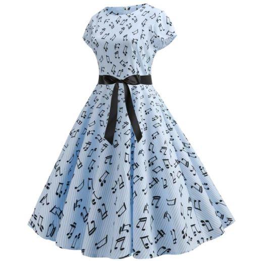 Vintage Blue Music Flared Dress