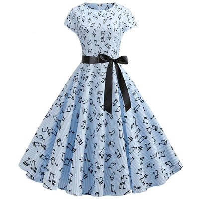 Vintage Blue Music Flared Dress