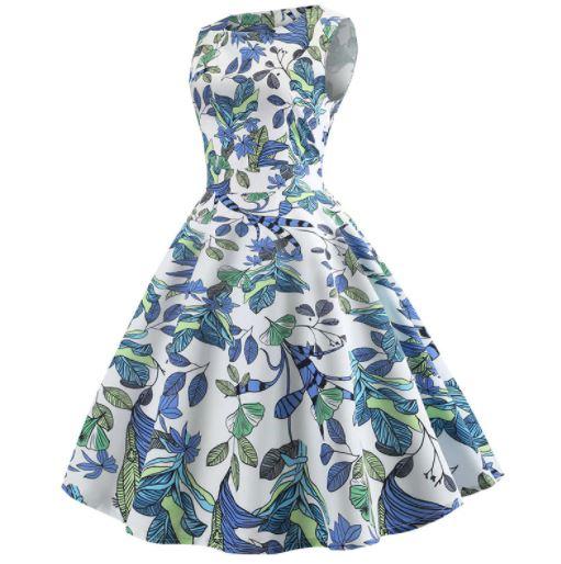 Blue Flowers Vintage Flared Dress