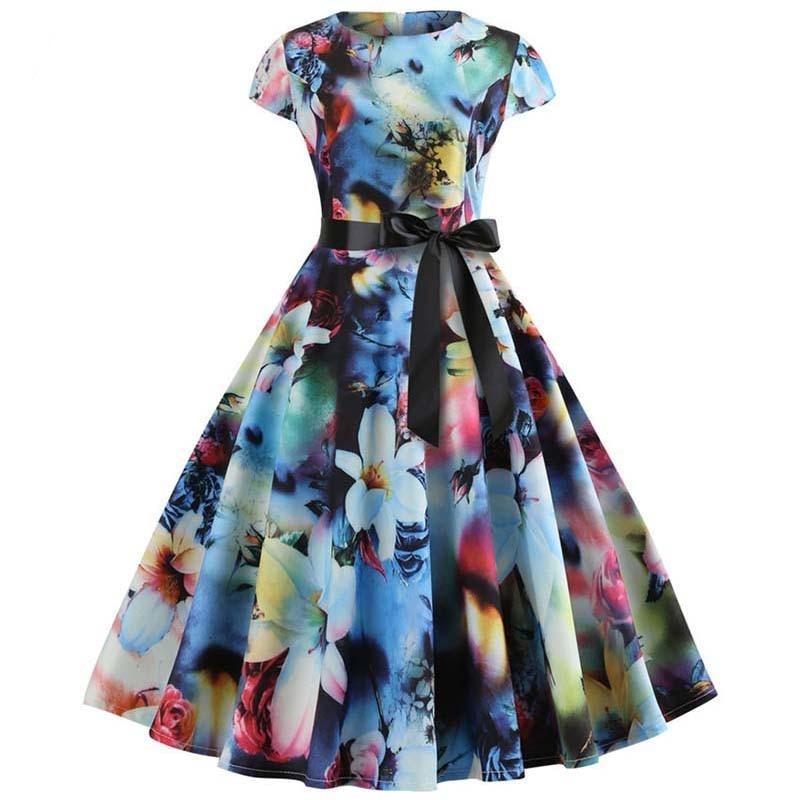 Pastel Flowers Vintage Flare Dress