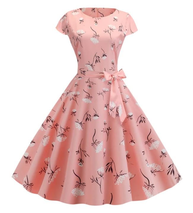 Flared Vintage Floral Rose Dress