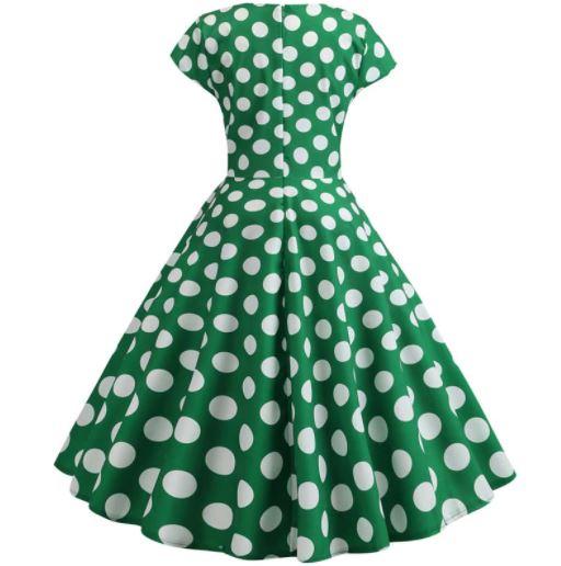 Flared Vintage Green Dress With White Polka Dots