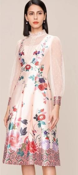 40s Floral Dress Pink