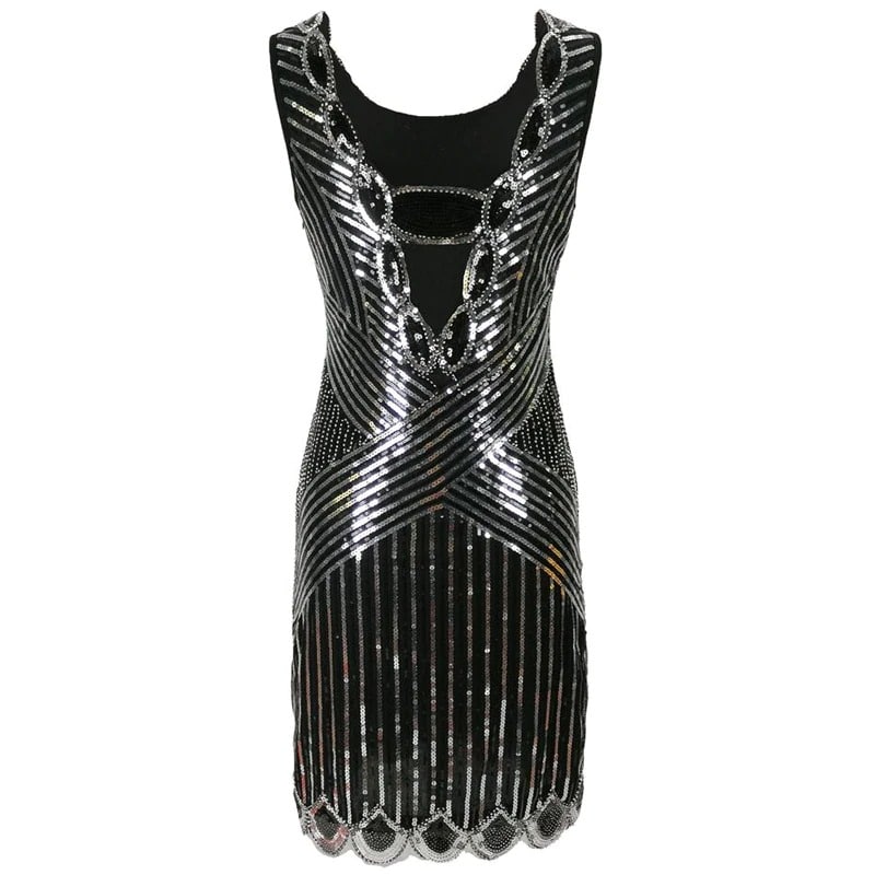 Black And Silver Short Gatsby Dress
