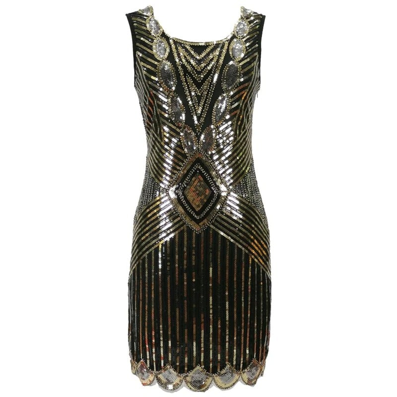 Black And Gold Short Gatsby Dress