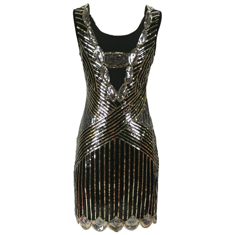Black And Gold Short Gatsby Dress