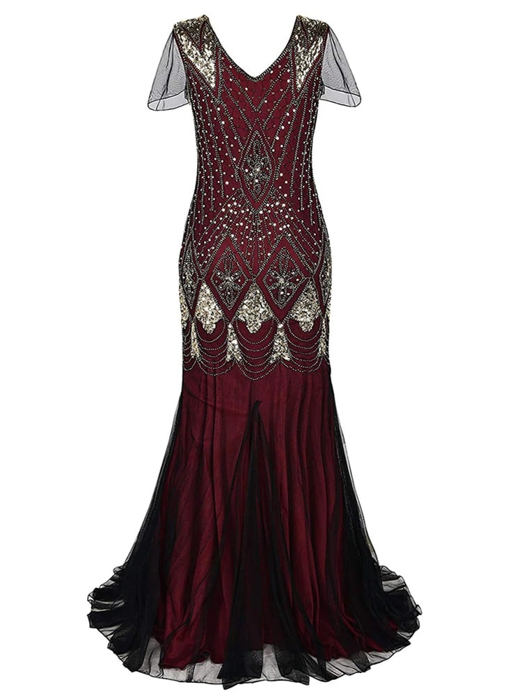 Burgundy Haute Couture Long Gatsby Dress