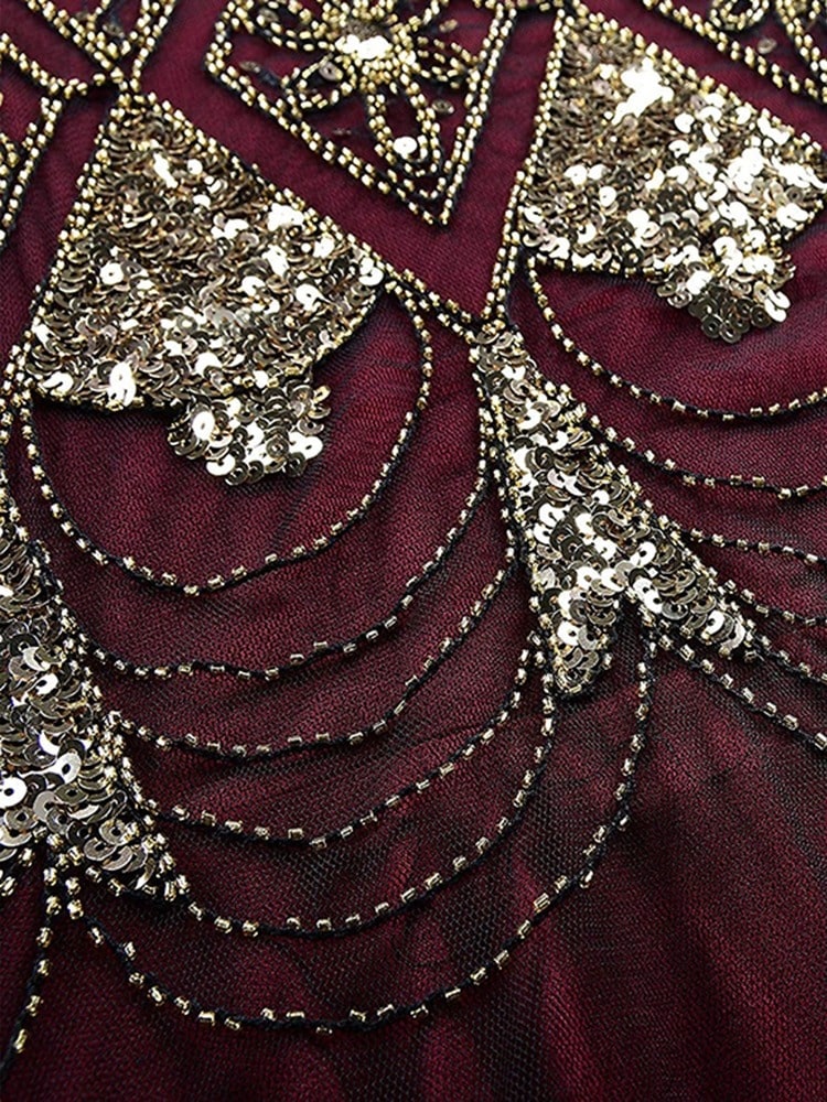 Burgundy Haute Couture Long Gatsby Dress