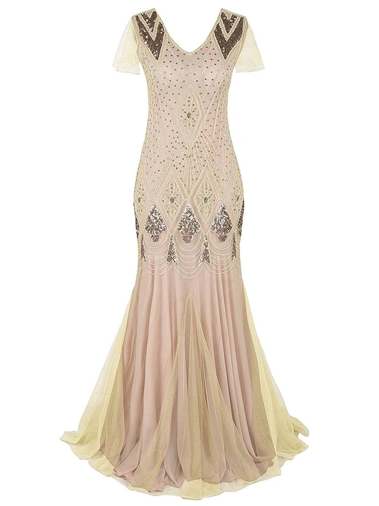 Дълга гетсби рокля Haute Couture в цвят слонова кост