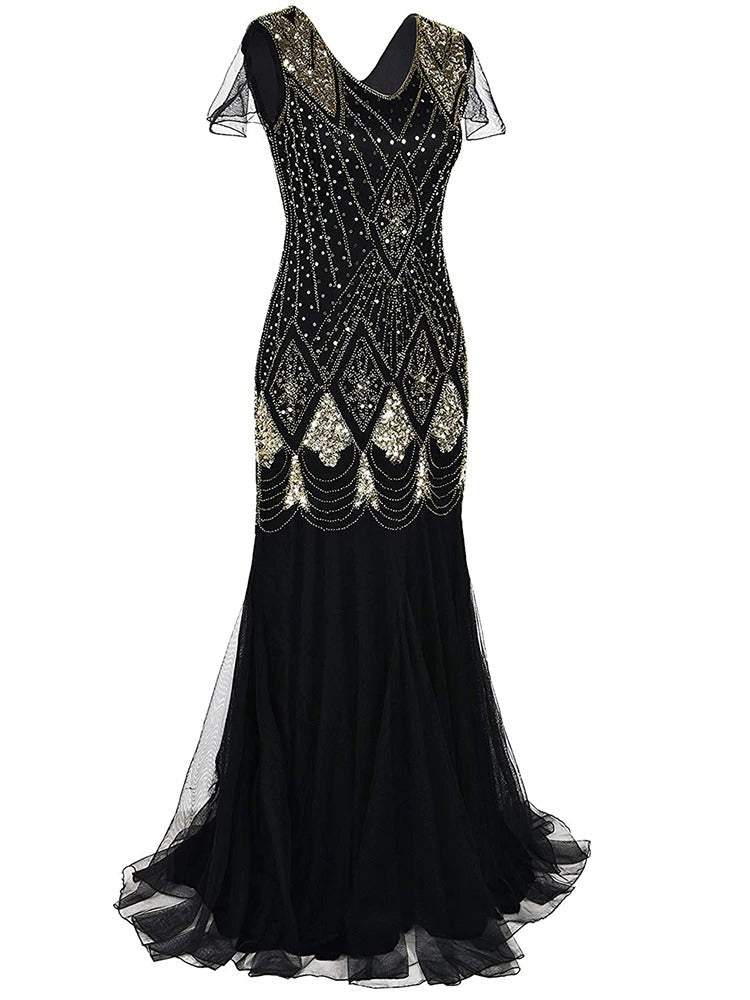 Black And Gold Haute Couture Long Gatsby Dress