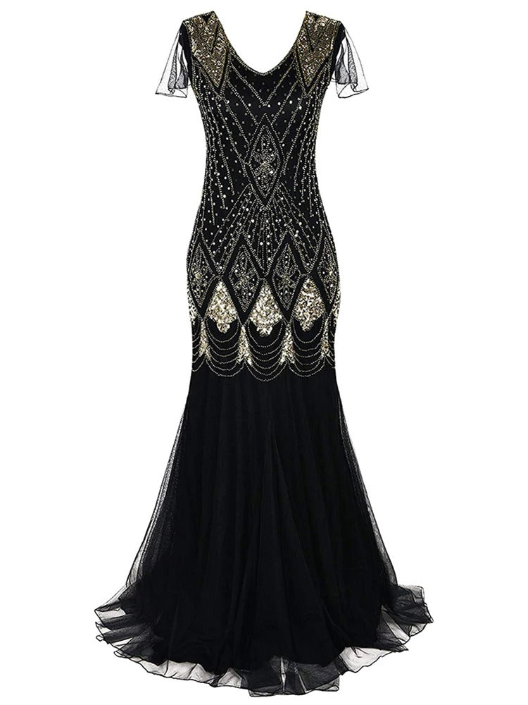 Black And Gold Haute Couture Long Gatsby Dress