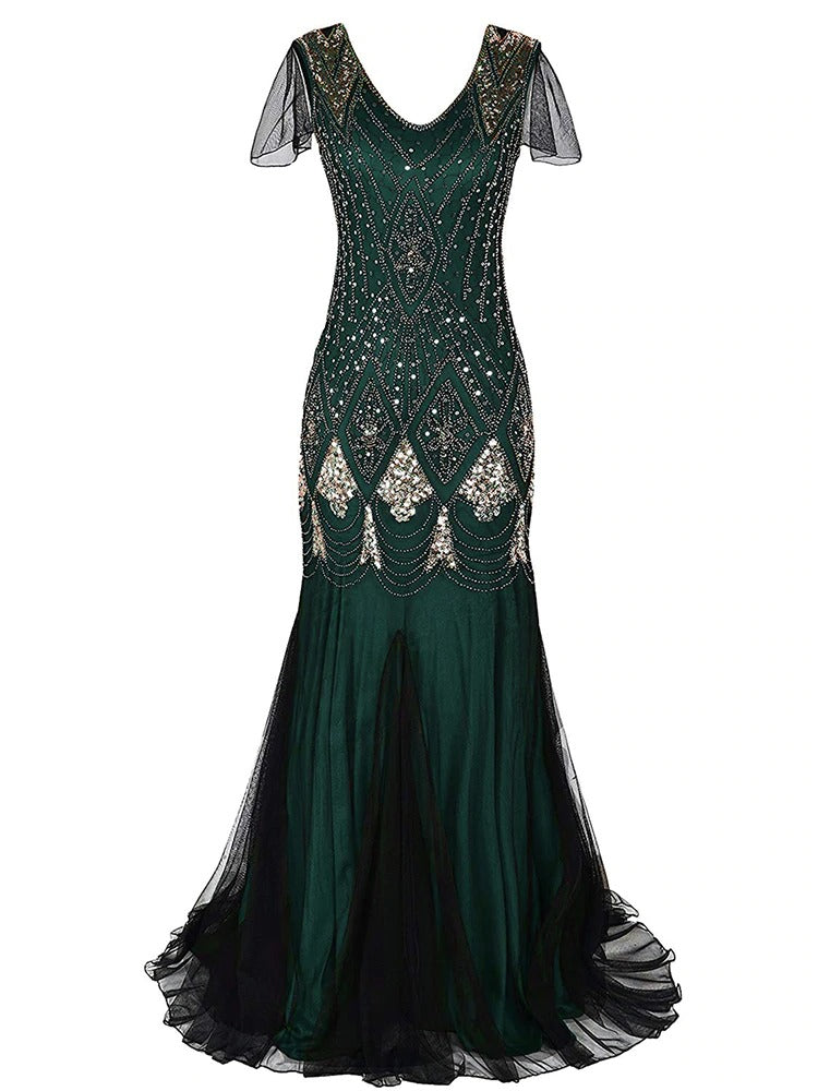 Green Haute Couture Long Gatsby Dress