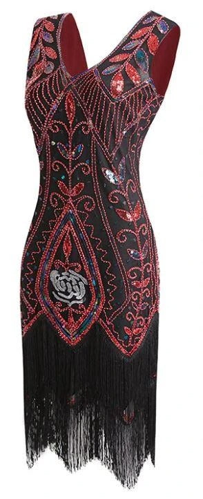 Red And Black Feather Gatsby Dress