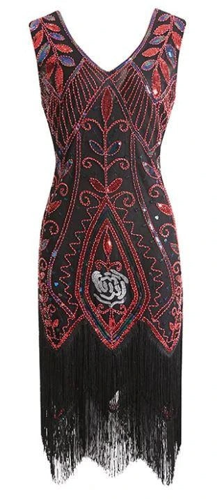Red And Black Feather Gatsby Dress
