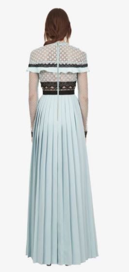 Blue Vintage Ruffle Long Dress