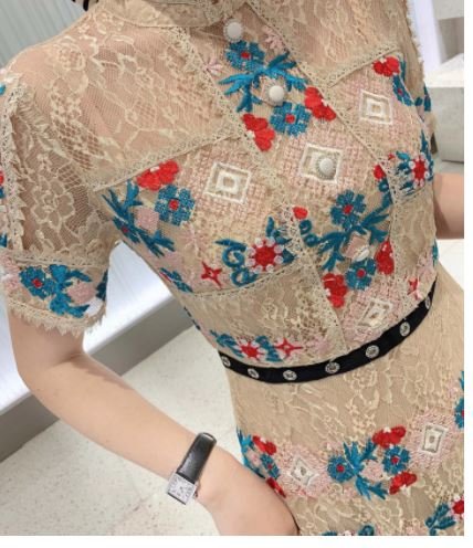 Vintage Champagne Long Ruffled Dress