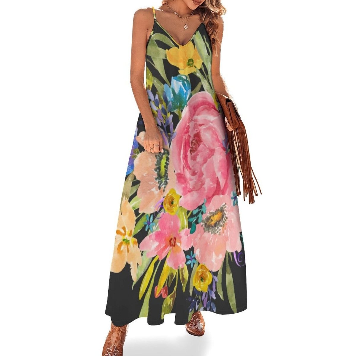 70s Long Floral Maxi Dress