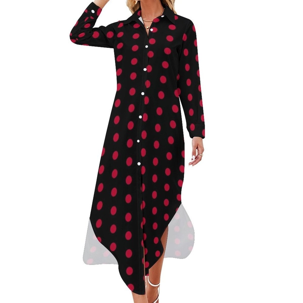 Black Polka Dot 70s Maxi Dress