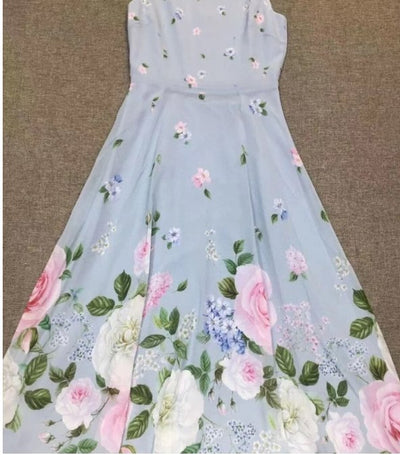 Vintage Floral Maxi Dress Blue