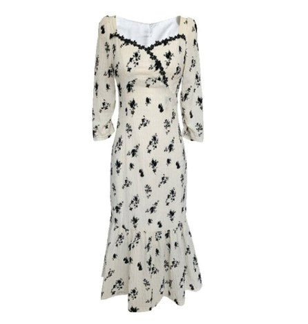 Khaki Vintage Floral Maxi Dress