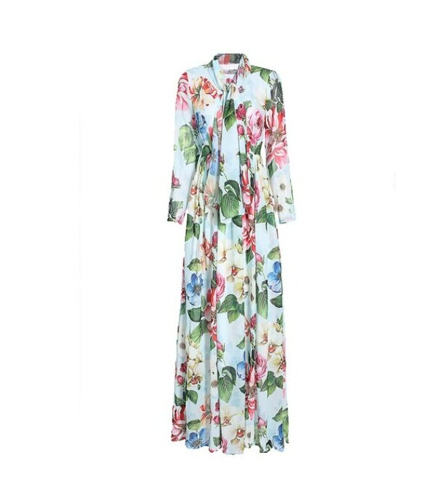 Grøn vintage blomstret maxikjole