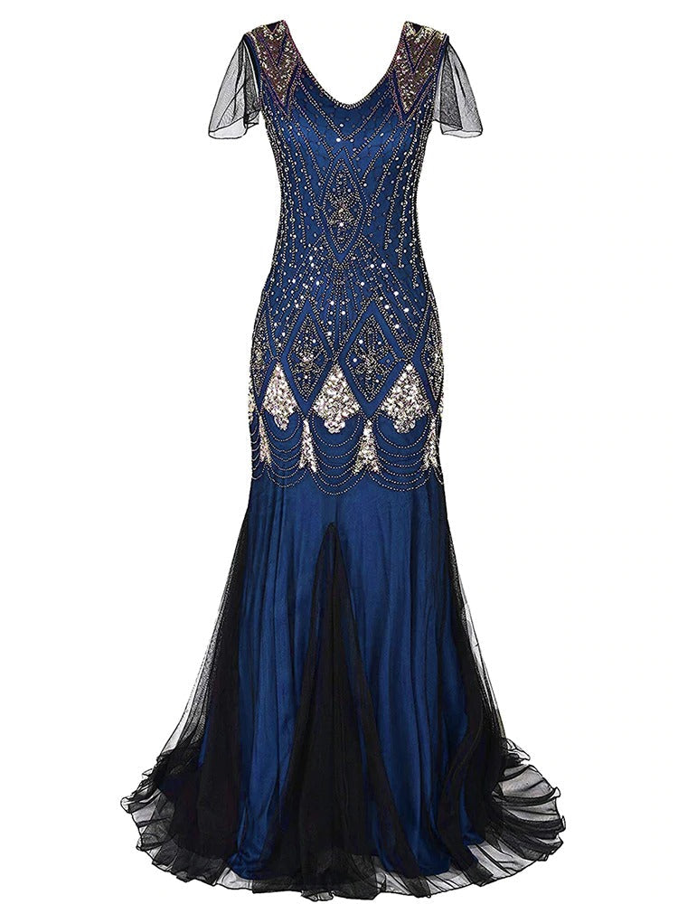 Blue Haute Couture Long Gatsby Dress