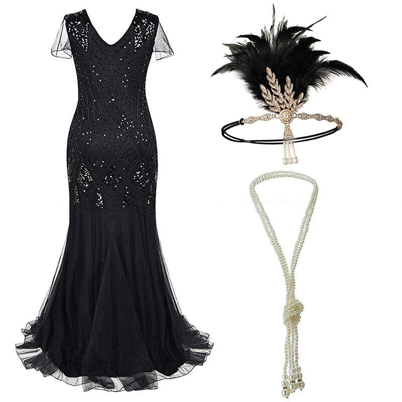 Pure Black 20s Style Maxi Dress