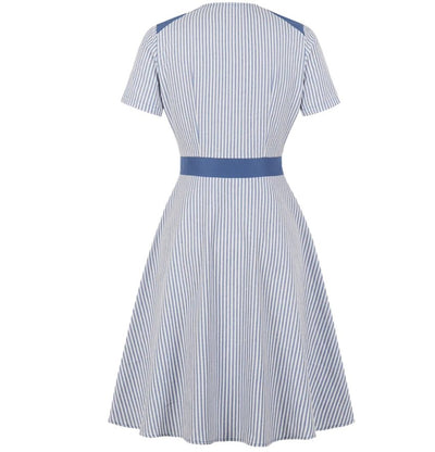 50s Striped Dress Blue
