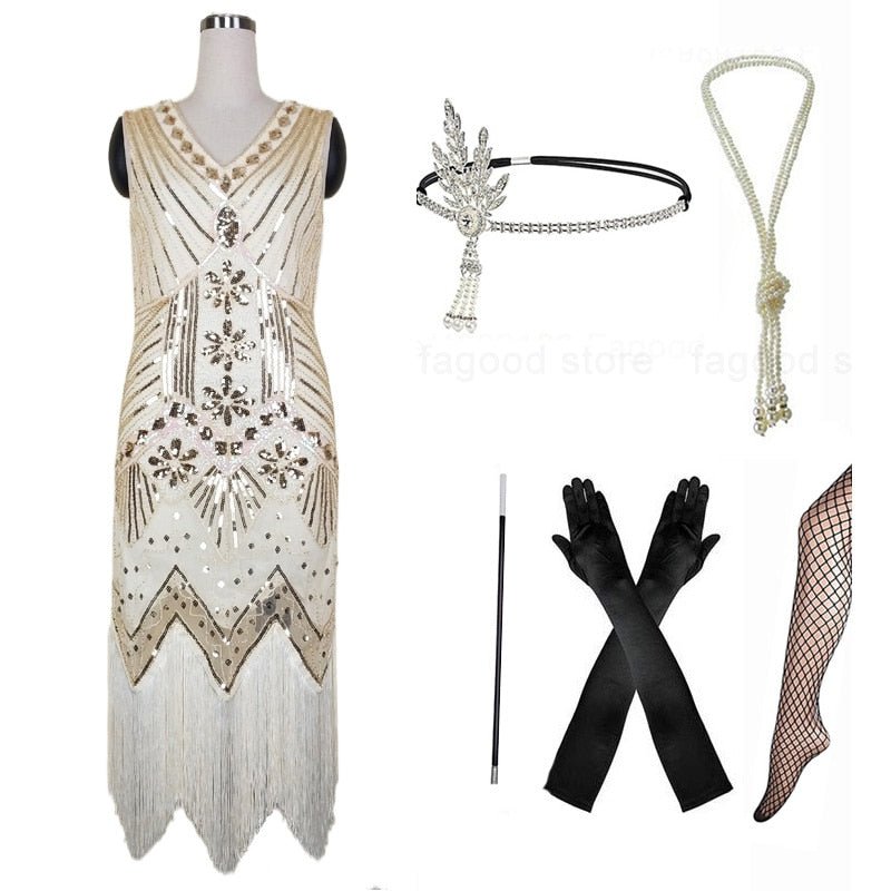 Beige 20s Retro Dress