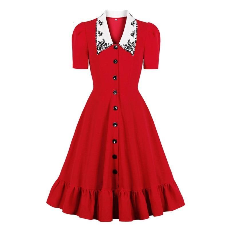 Wide Neck 50s Red Dress