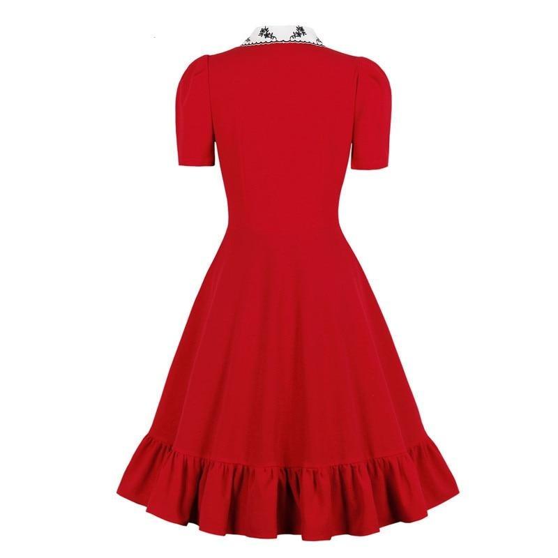 Wide Neck 50s Red Dress