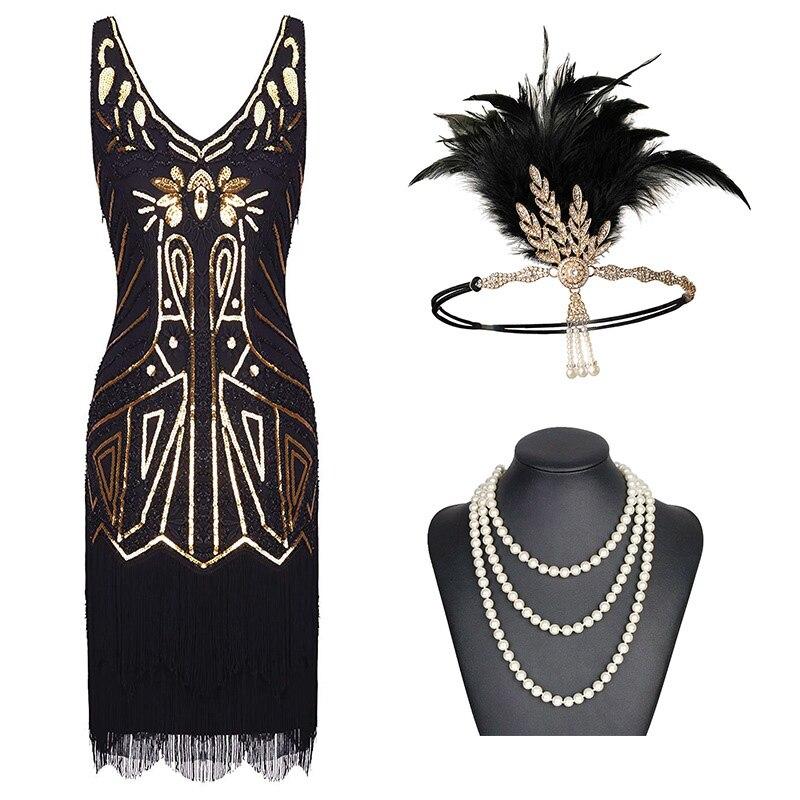 Black Gold 20s Evening Dress