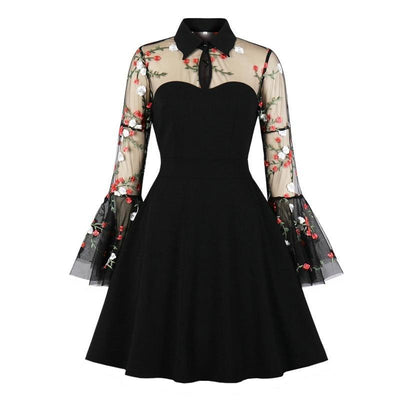 50s Style Dress With Embroidered Flowers