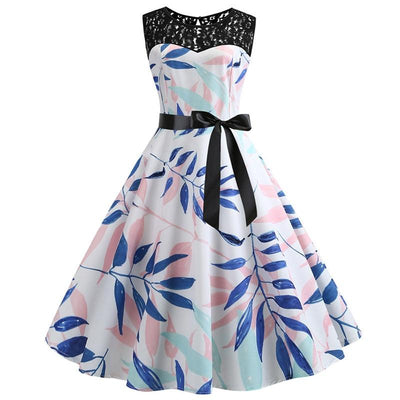 Vintage Flower Trapeze Dress Blue
