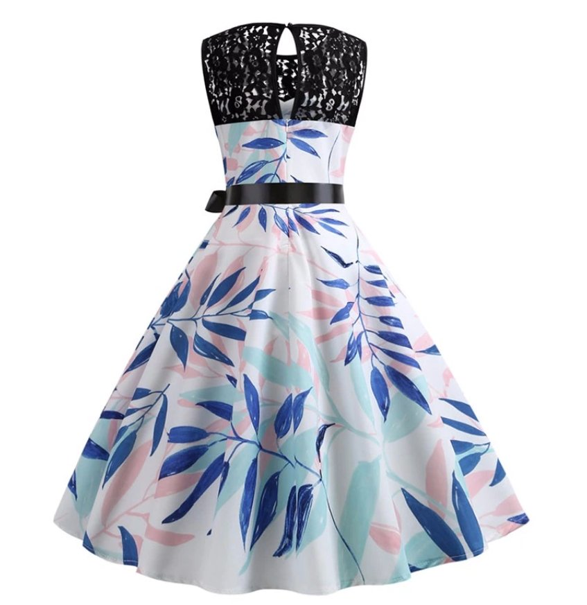 Vintage Flower Trapeze Dress Blue