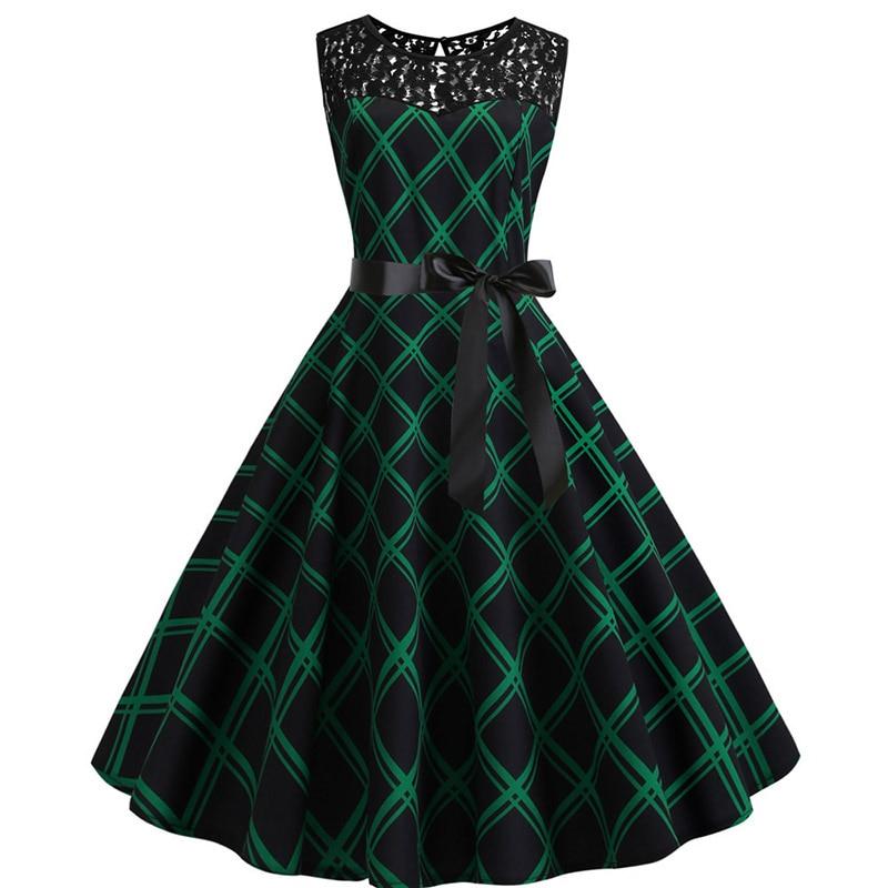 Vintage Green And Black Trapeze Dress